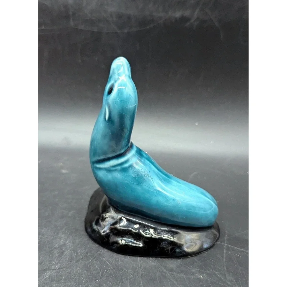 Vintage Turquoise Seal On Rock Poole Pottery England Figurine Sculpture 2.5